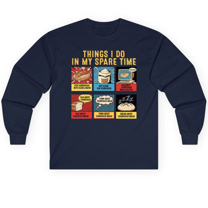 Things I Do in My Spare Time sourdough bread baking Long Sleeve Tee Navy product mockup