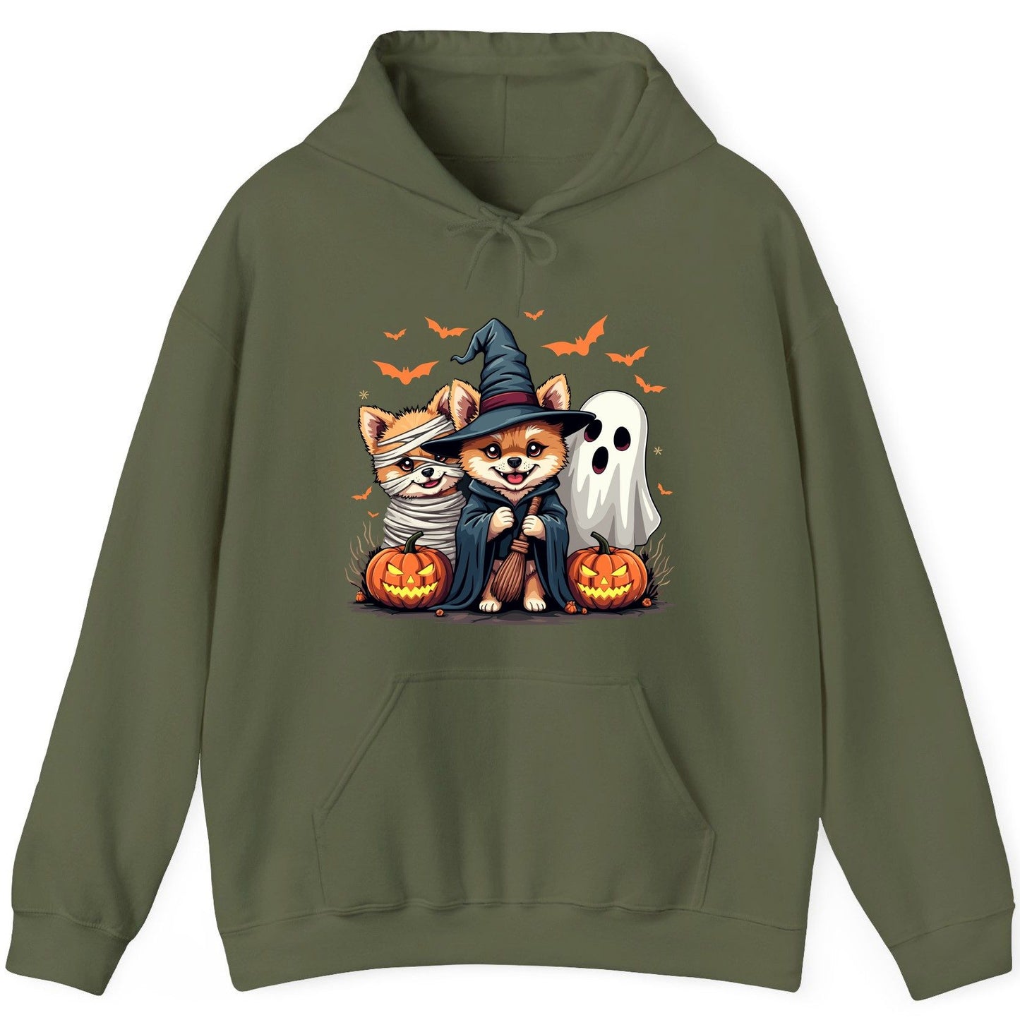 Cute Halloween Corgi Dogs Halloween corgis Hoodie Military Green product mockup