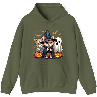Cute Halloween Corgi Dogs Halloween corgis Hoodie Military Green product mockup