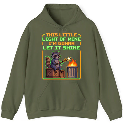 THIS LITTLE LIGHT OF MINE I'M GONNA LET IT SHINE Raccoon Hoodie Military Green product mockup