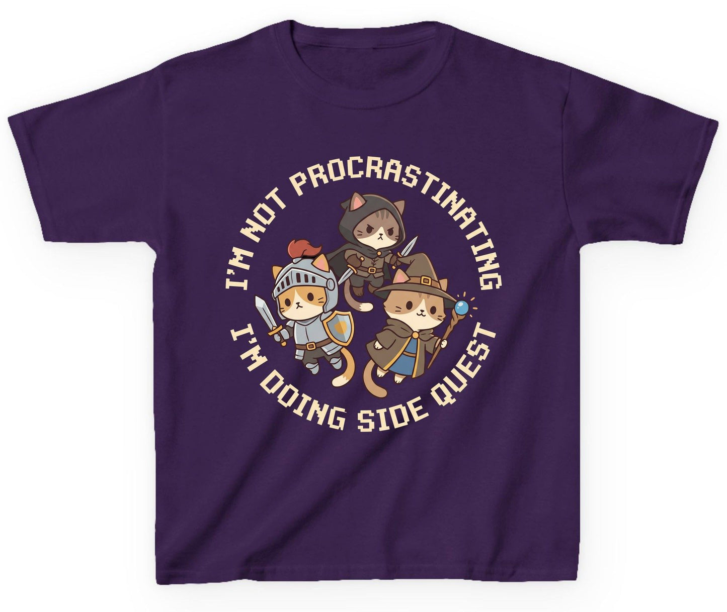 I'm Not Procrastinating I'm Doing Side Quest rpg cats Youth T-Shirt Purple product mockup