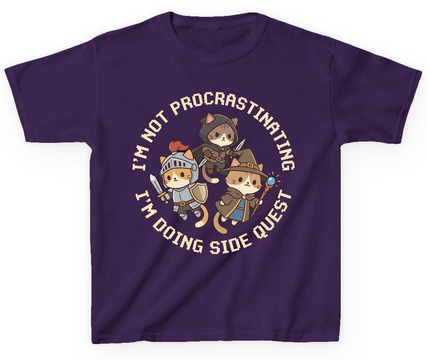 I'm Not Procrastinating I'm Doing Side Quest rpg cats Youth T-Shirt Purple product mockup