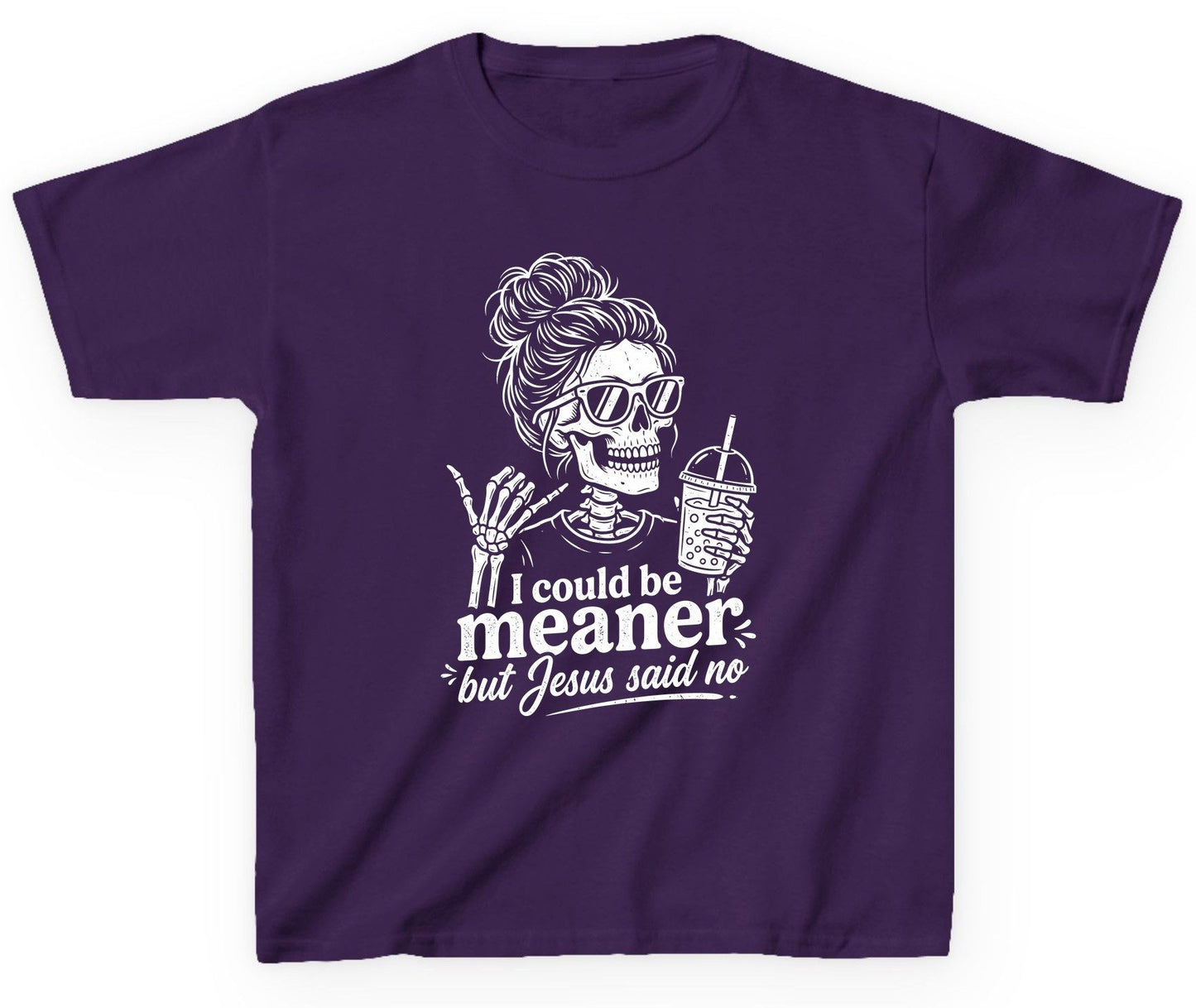 I Could Be Meaner but Jesus Said No Youth T-Shirt - product mockup - Purple