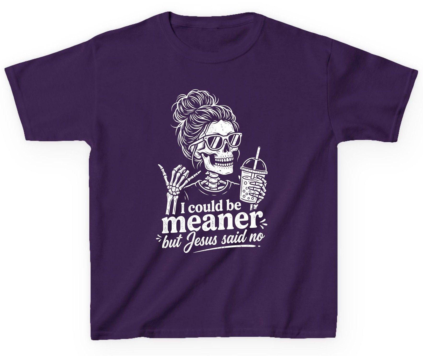 I Could Be Meaner but Jesus Said No Youth T-Shirt - product mockup - Purple