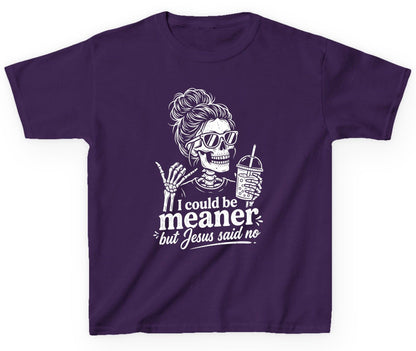 I Could Be Meaner but Jesus Said No Youth T-Shirt - product mockup - Purple