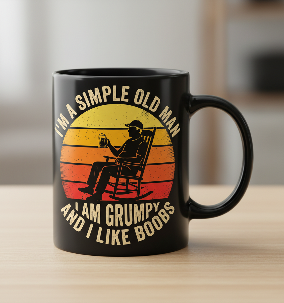 I'm A Simple Old Man I Am Grumpy Funny Retro Sunset Black Mug - Black