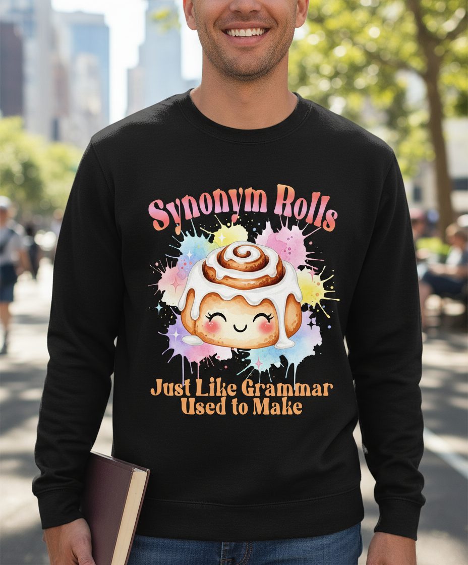 Synonym Rolls Just Like Grammar Used to Make grammar pun Sweatshirt Black lifestyle mockup