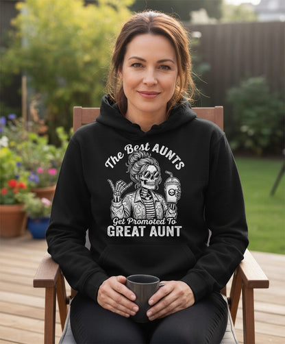 The Best Aunts Get Promoted to GREAT AUNT Funny Announcement Hoodie - lifestyle model mockup - Black