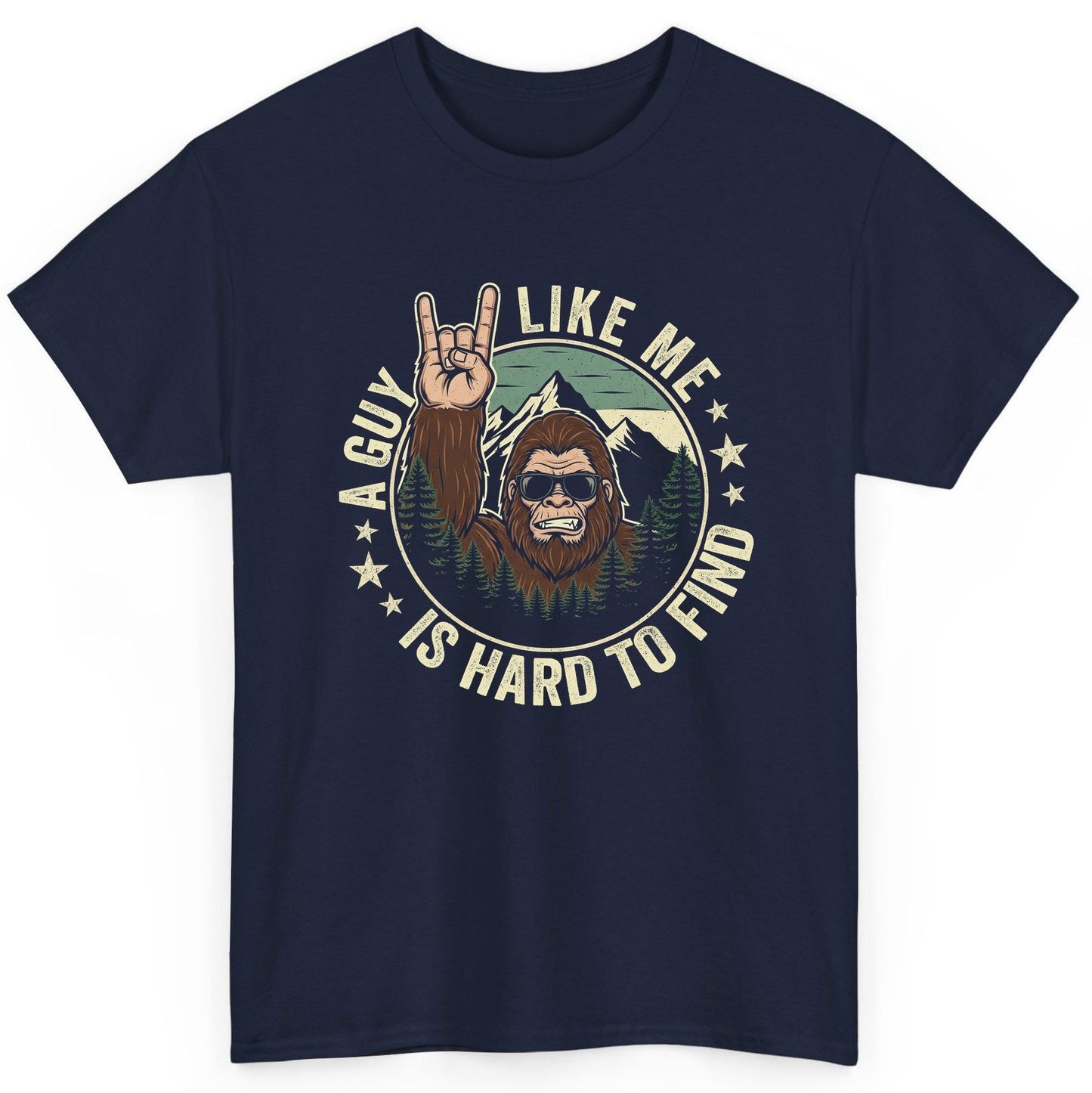 A Guy Like Me Is Hard to Find bigfoot T-Shirt Navy product mockup