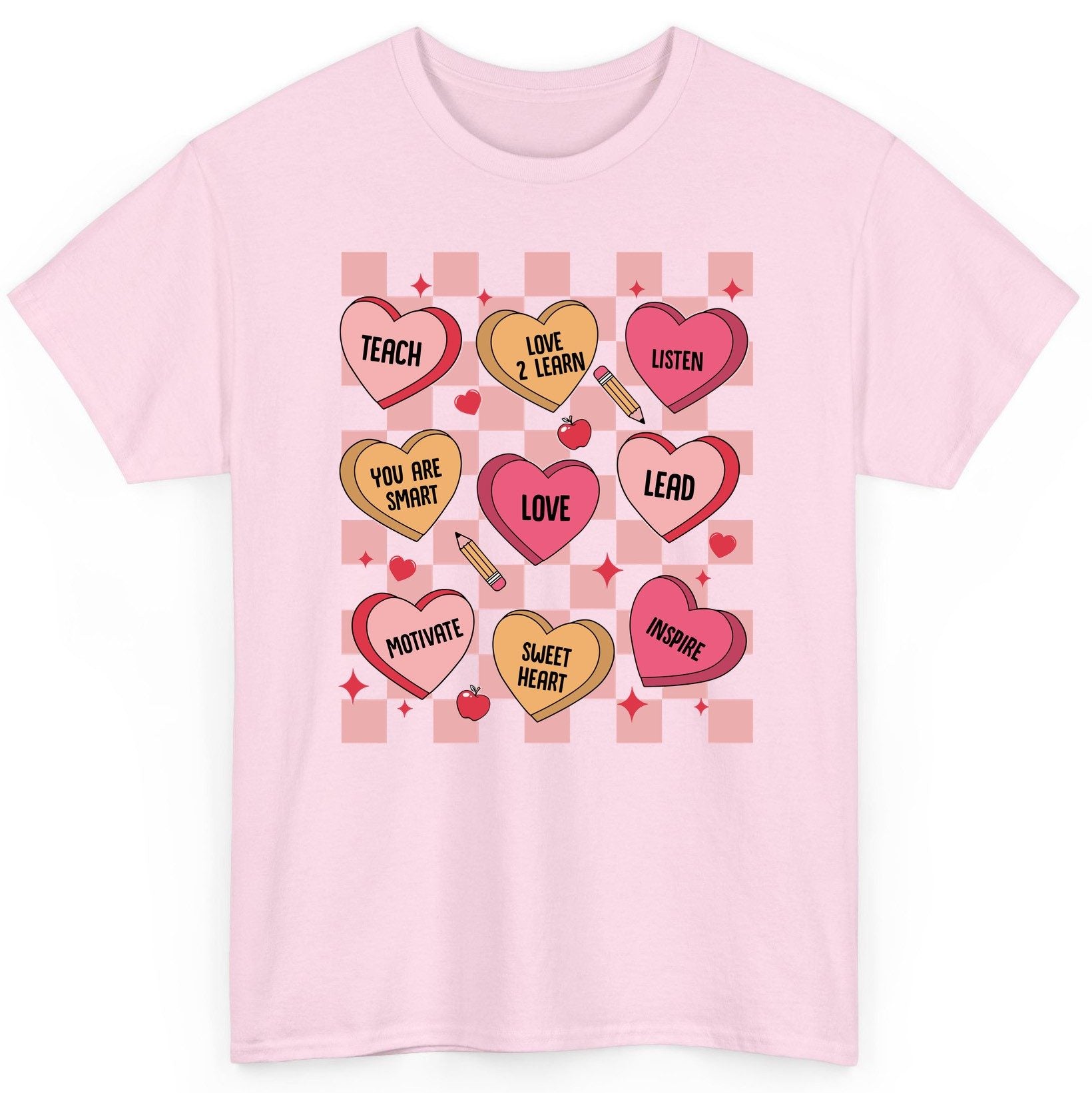 Inspirational Teacher Conversation Hearts teacher appreciation T-Shirt Light Pink product mockup