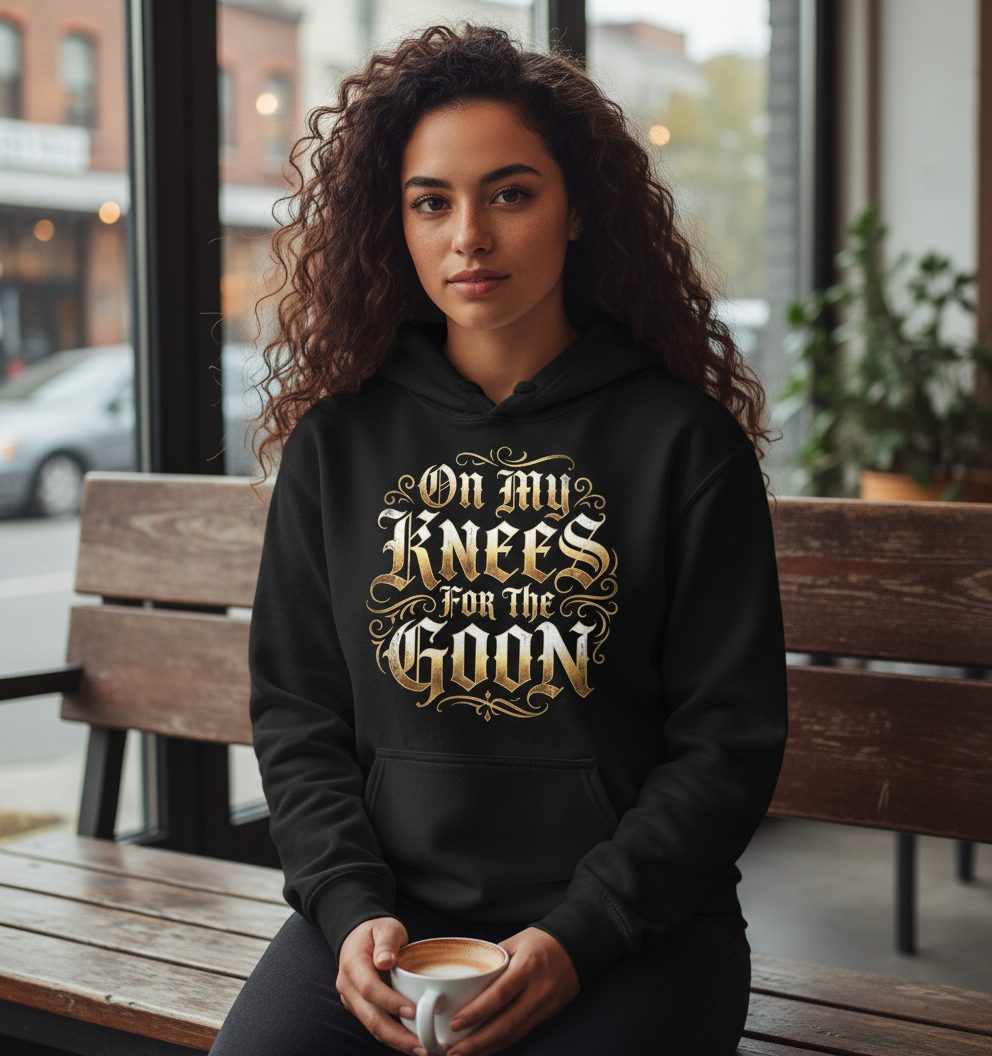 On My Knees for the Goon internet slang Hoodie Black lifestyle mockup