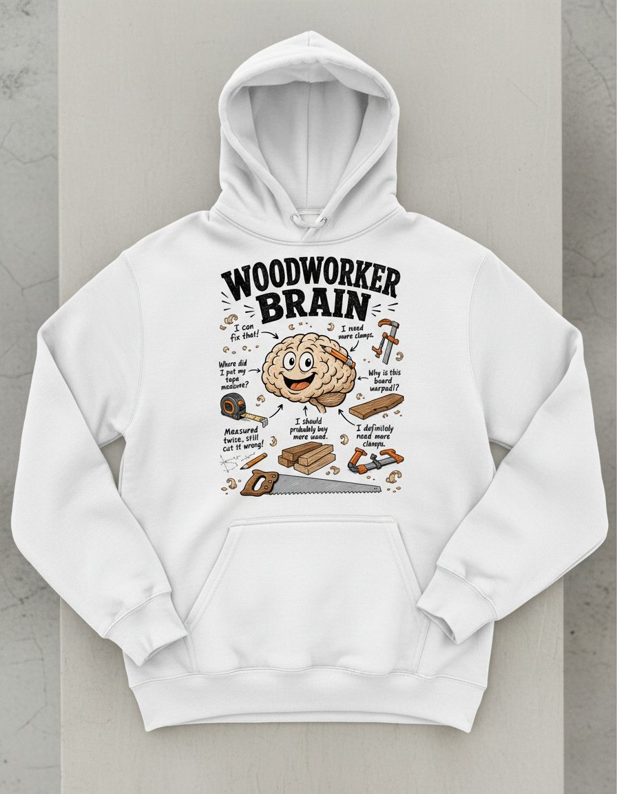 Woodworker Brain Funny Woodworking Hoodie - product mockup - White
