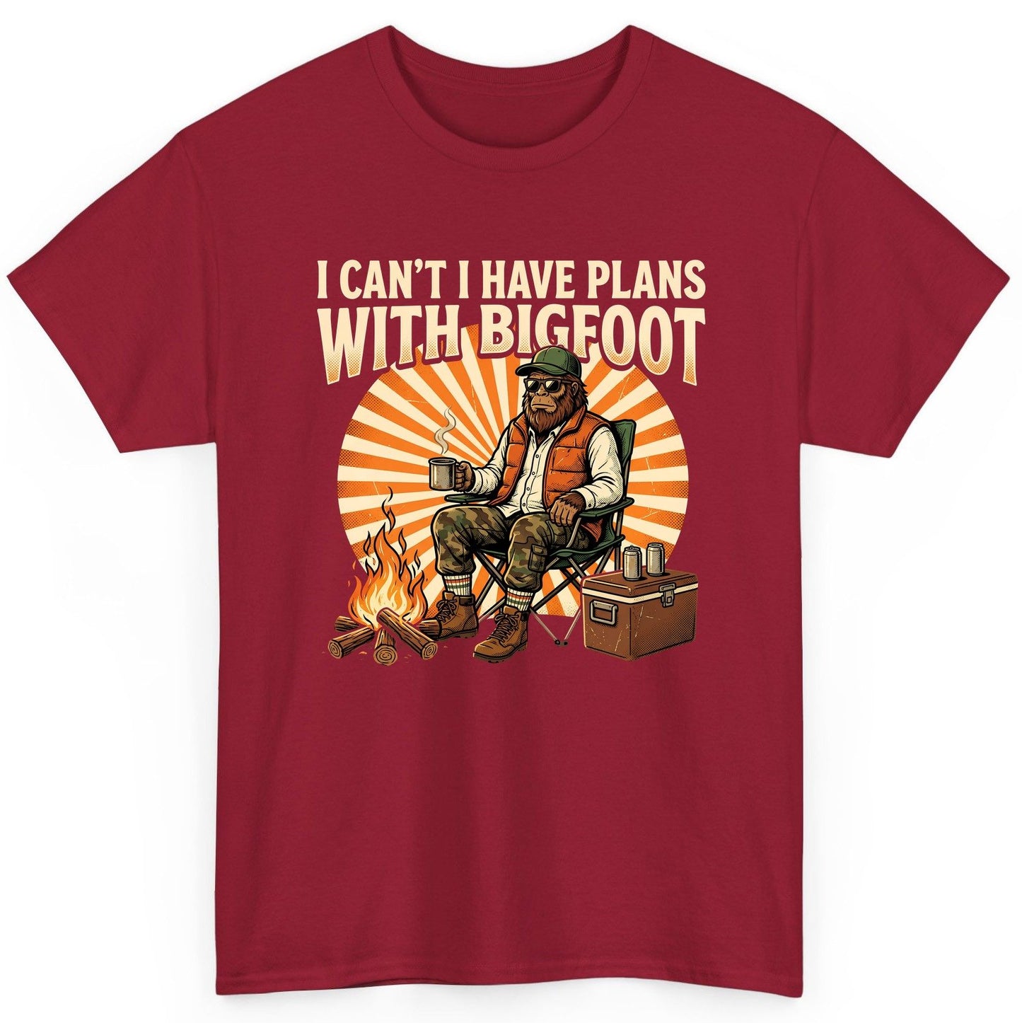 I Can't I Have Plans with Bigfoot bigfoot T-Shirt Cardinal Red product mockup