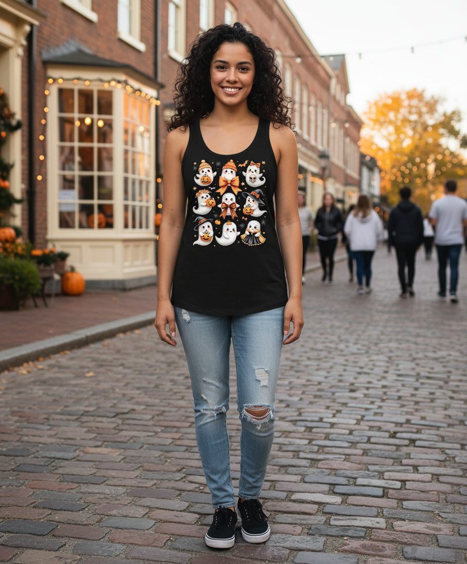 Cute Kawaii Ghosts Collection cute Halloween ghosts Tank Top Black lifestyle mockup
