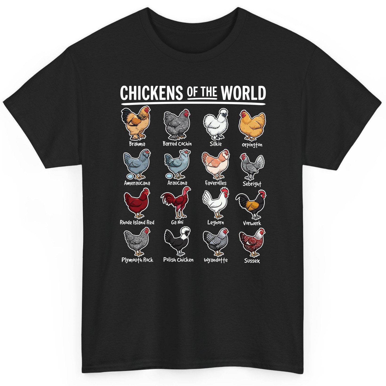 Chickens of the World chicken breeds T-Shirt Black product mockup