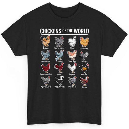 Chickens of the World chicken breeds T-Shirt Black product mockup