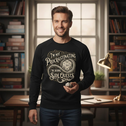 I'm Not Procrastinating I'm Doing Side Quests rpg gaming Sweatshirt Black lifestyle mockup