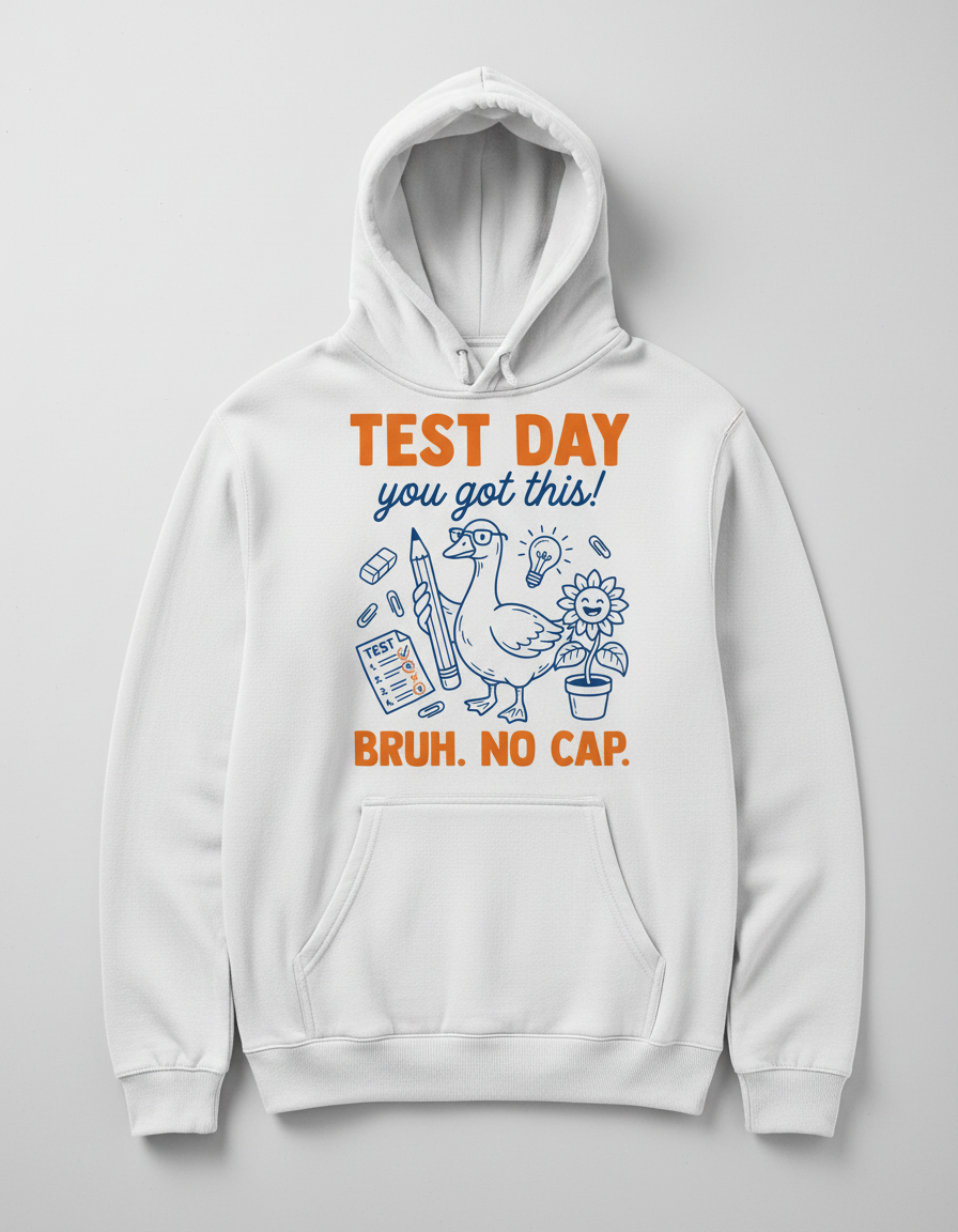 Funny Duck Test Day Encouragement Bruh No Cap Hoodie - White