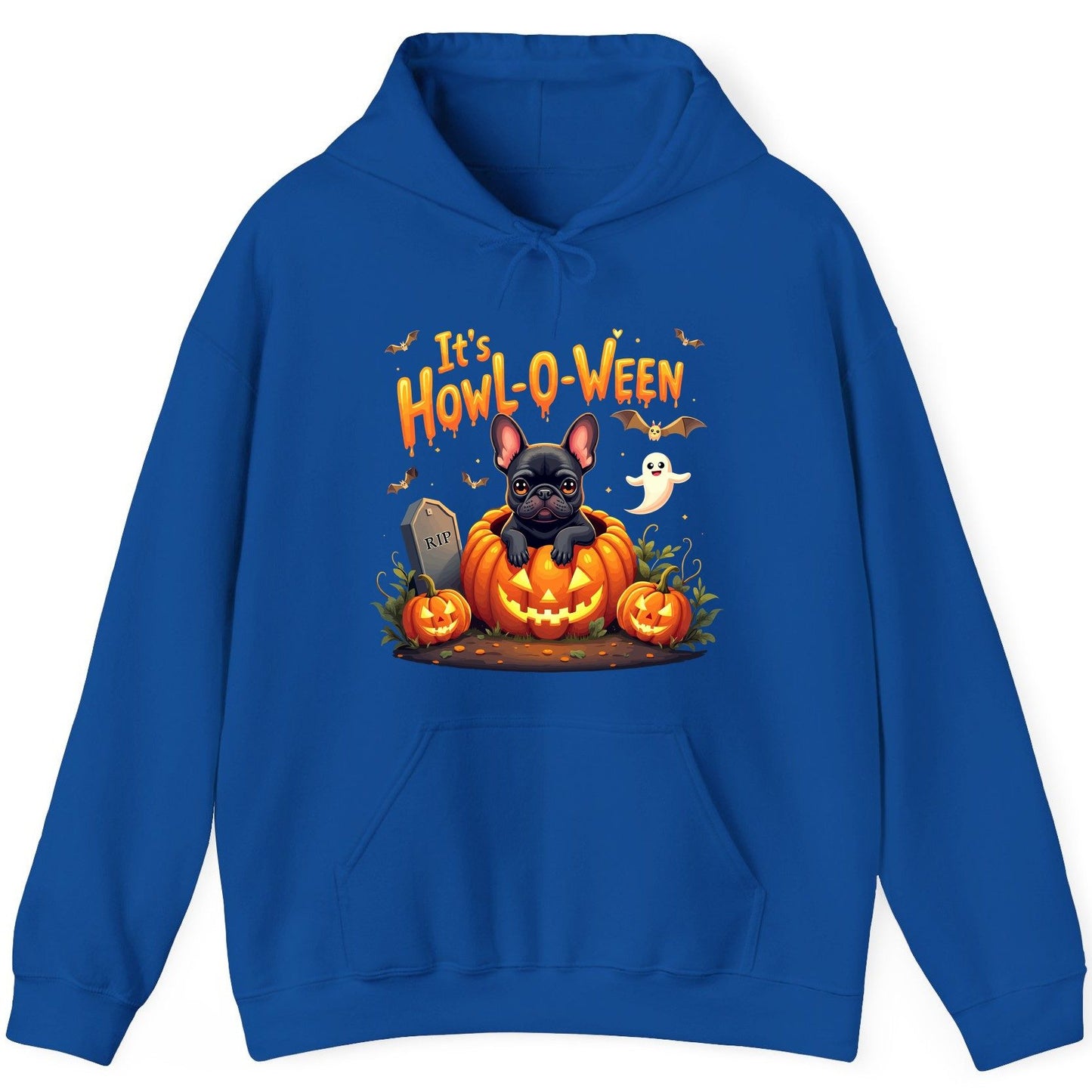 It's Howl-O-Ween french bulldog Hoodie Royal product mockup