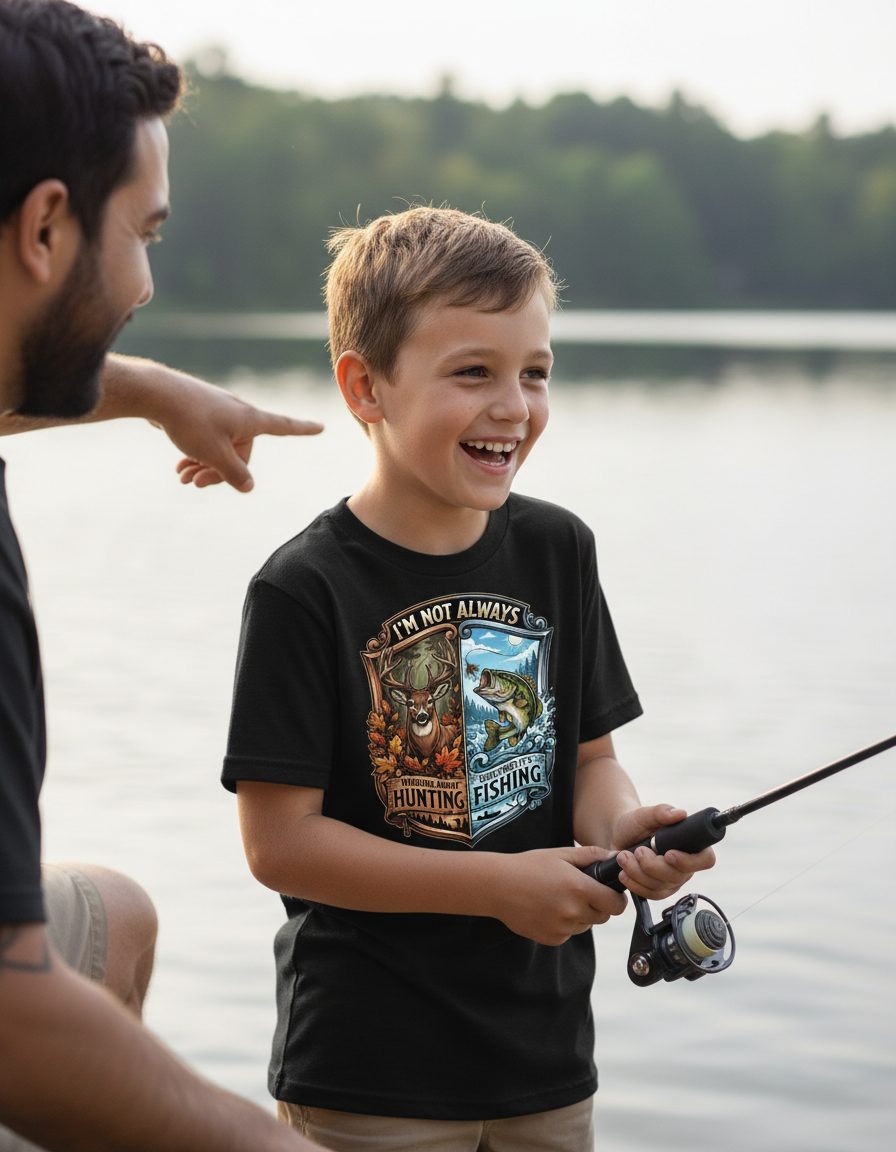 I'm Not Always Thinking About Hunting Sometimes It's Fishing hunting and fishing Youth T-Shirt Black lifestyle mockup