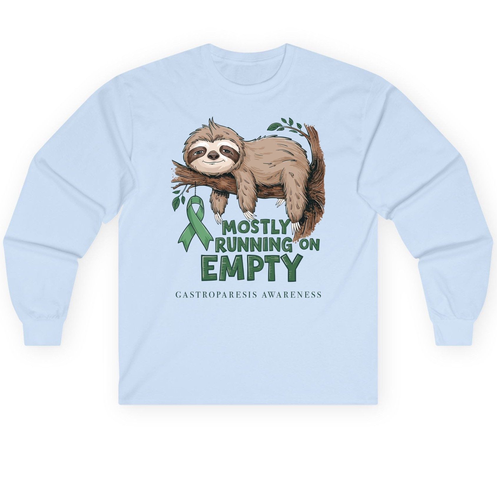 Mostly Running on Empty Gastroparesis Awareness gastroparesis awareness Long Sleeve Tee Light Blue product mockup