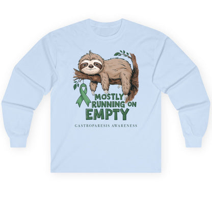 Mostly Running on Empty Gastroparesis Awareness gastroparesis awareness Long Sleeve Tee Light Blue product mockup