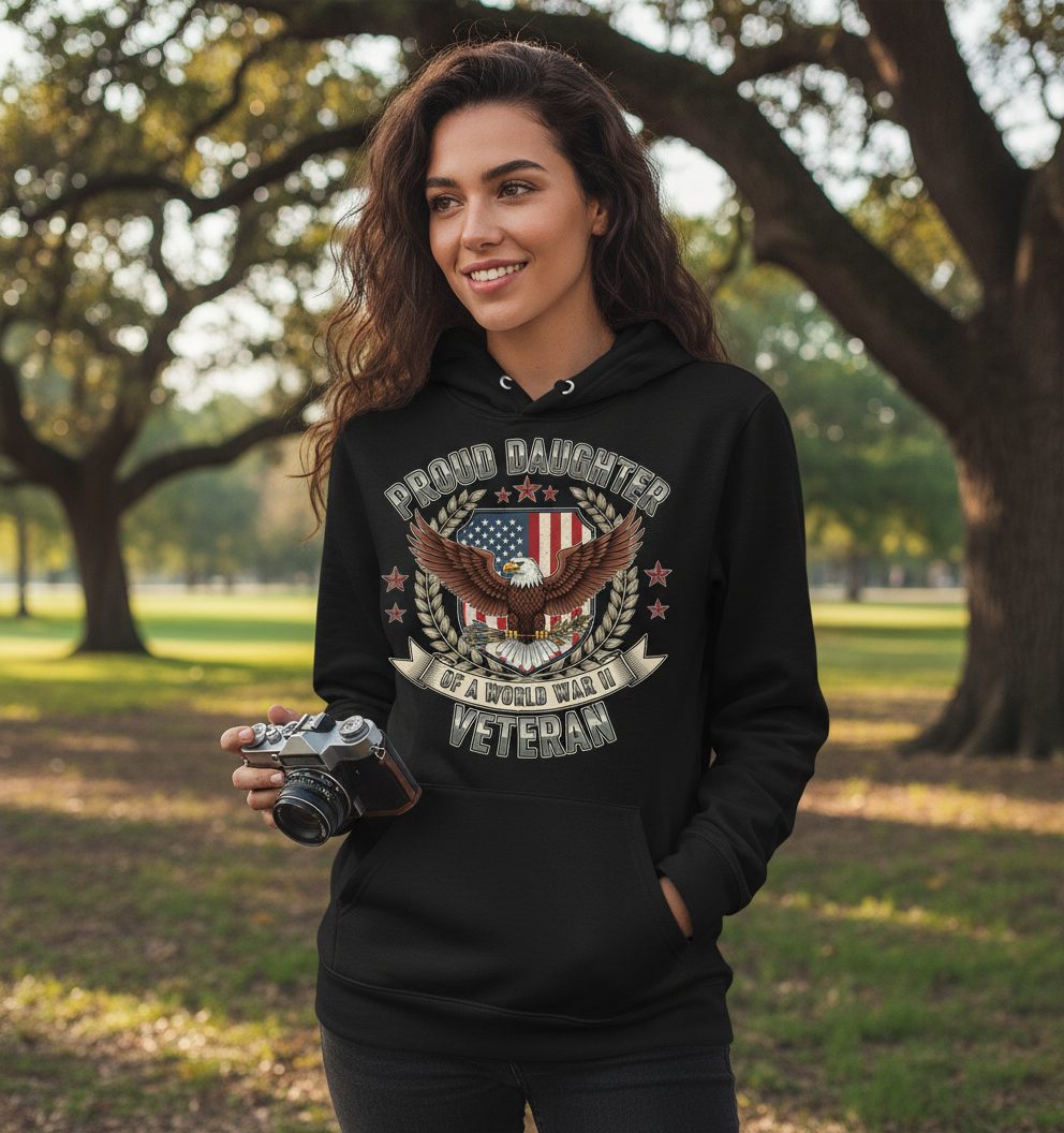 Proud Daughter of a World War Ii Veteran wwii veteran Hoodie Black lifestyle mockup