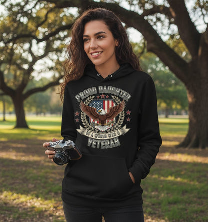 Proud Daughter of a World War Ii Veteran wwii veteran Hoodie Black lifestyle mockup