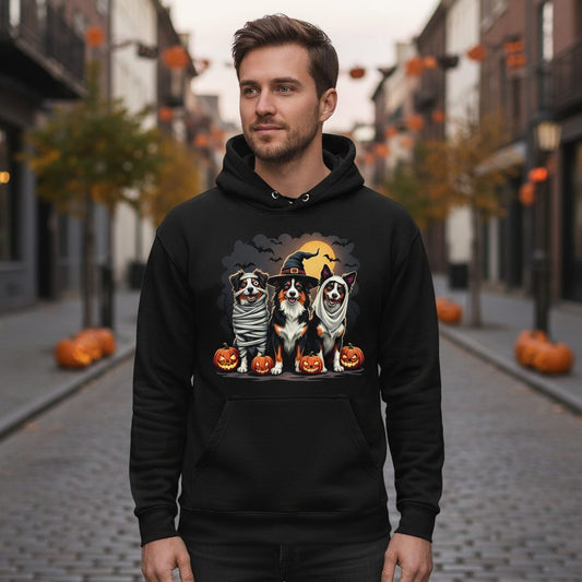 Australian Shepherd Halloween Dogs australian shepherd dogs Hoodie Black lifestyle mockup