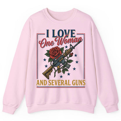 I LOVE One Woman AND Several GUNS Funny Pro-Gun Sweatshirt - product mockup - Light Pink