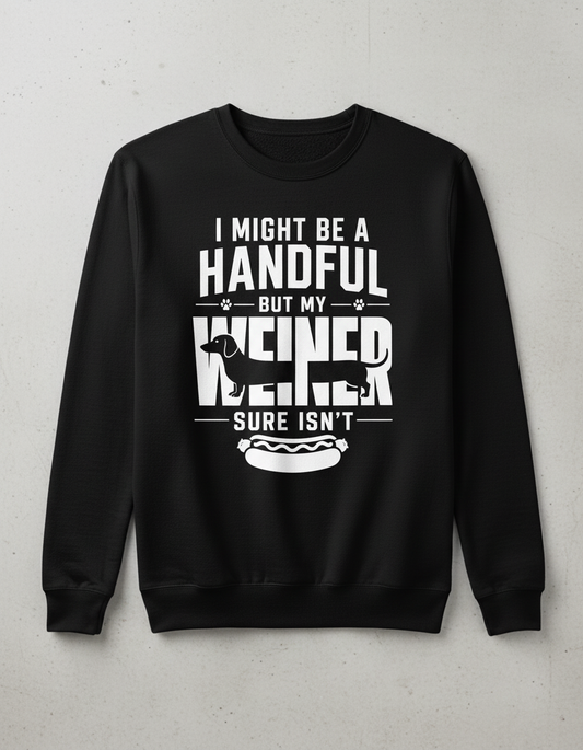 Funny Dachshund Wiener Dog Pun 'I Might Be A Handful' Sweatshirt - Black