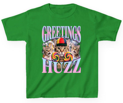 Greetings Huzz Funny Cats Youth T-Shirt - product mockup - Irish Green