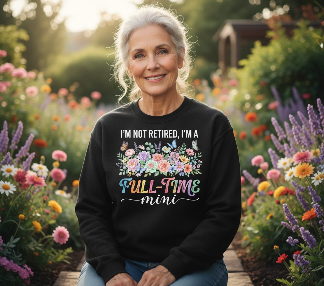 I'M NOT Retired I'M a Full-Time Mini Funny Grandmother Sweatshirt - lifestyle model mockup - Black