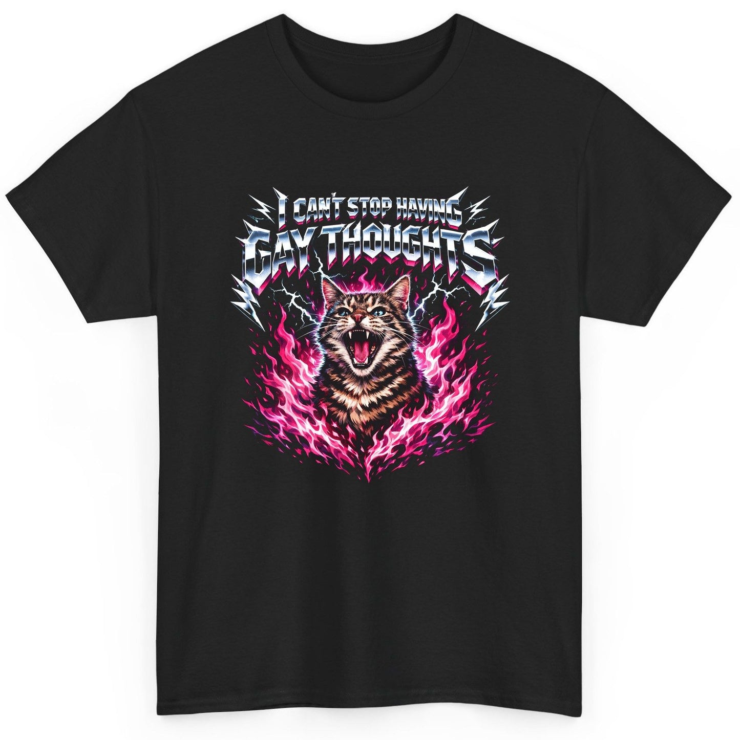 I Can't Stop Having Gay Thoughts cat T-Shirt Black product mockup