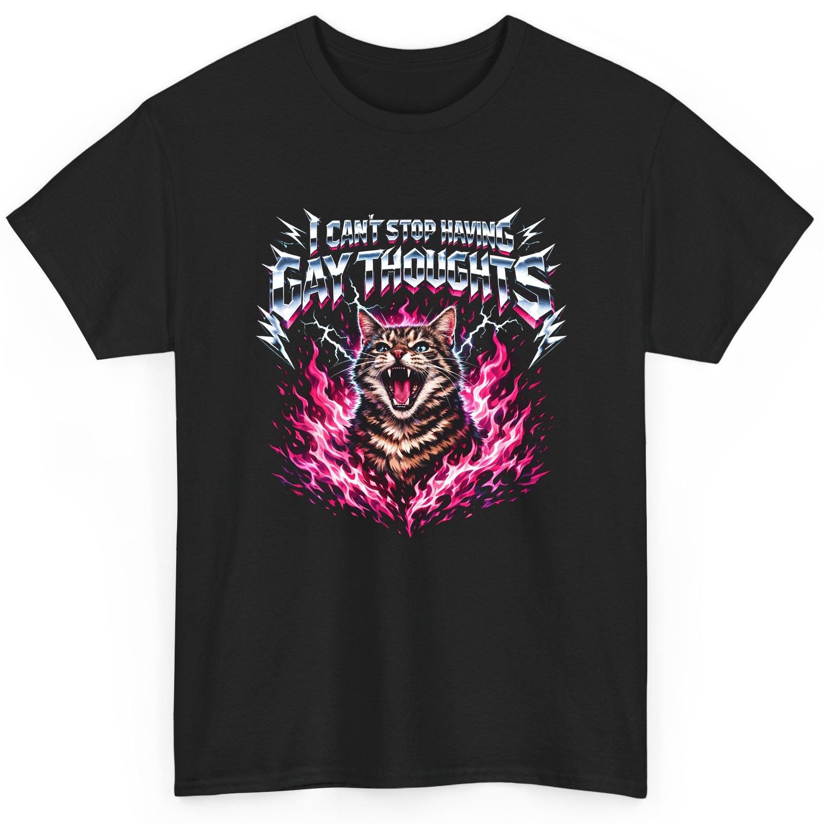 I Can't Stop Having Gay Thoughts cat T-Shirt Black product mockup