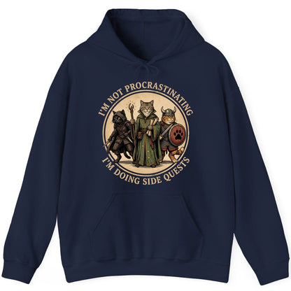 I'm Not Procrastinating I'm Doing Side Quests rpg cats Hoodie Navy product mockup