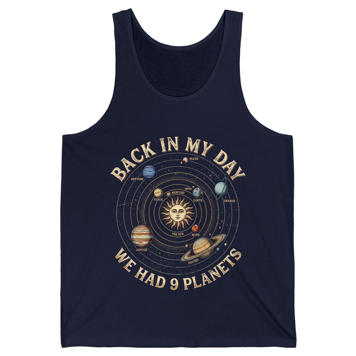 Back in My Day We Had 9 Planets solar system Tank Top Navy product mockup
