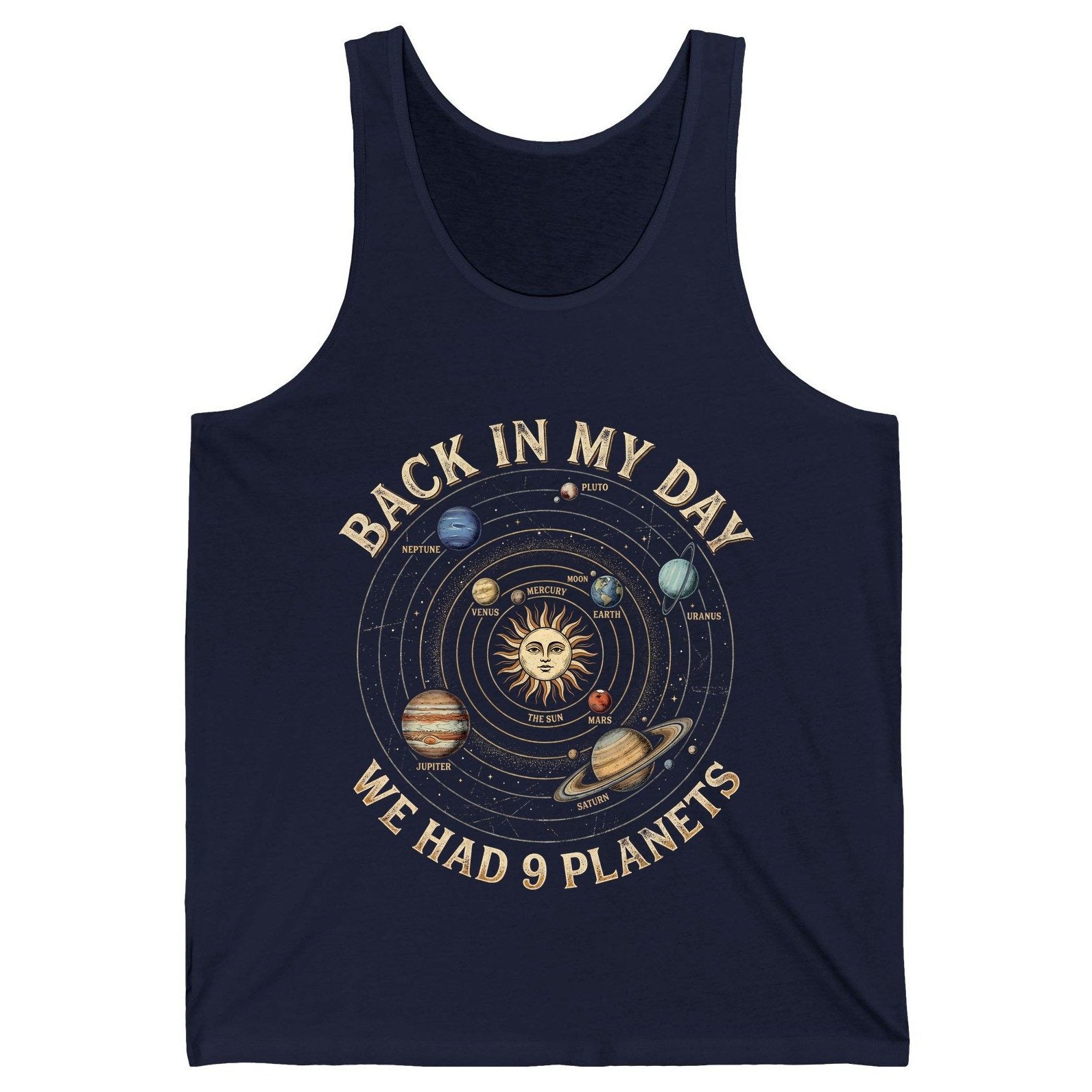 Back in My Day We Had 9 Planets solar system Tank Top Navy product mockup