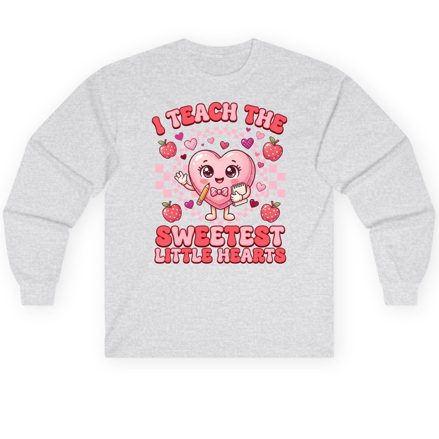 I Teach the Sweetest Little Hearts teaching Long Sleeve Tee Ash product mockup