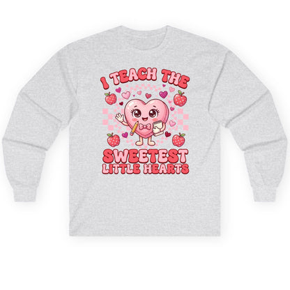 I Teach the Sweetest Little Hearts teaching Long Sleeve Tee Ash product mockup
