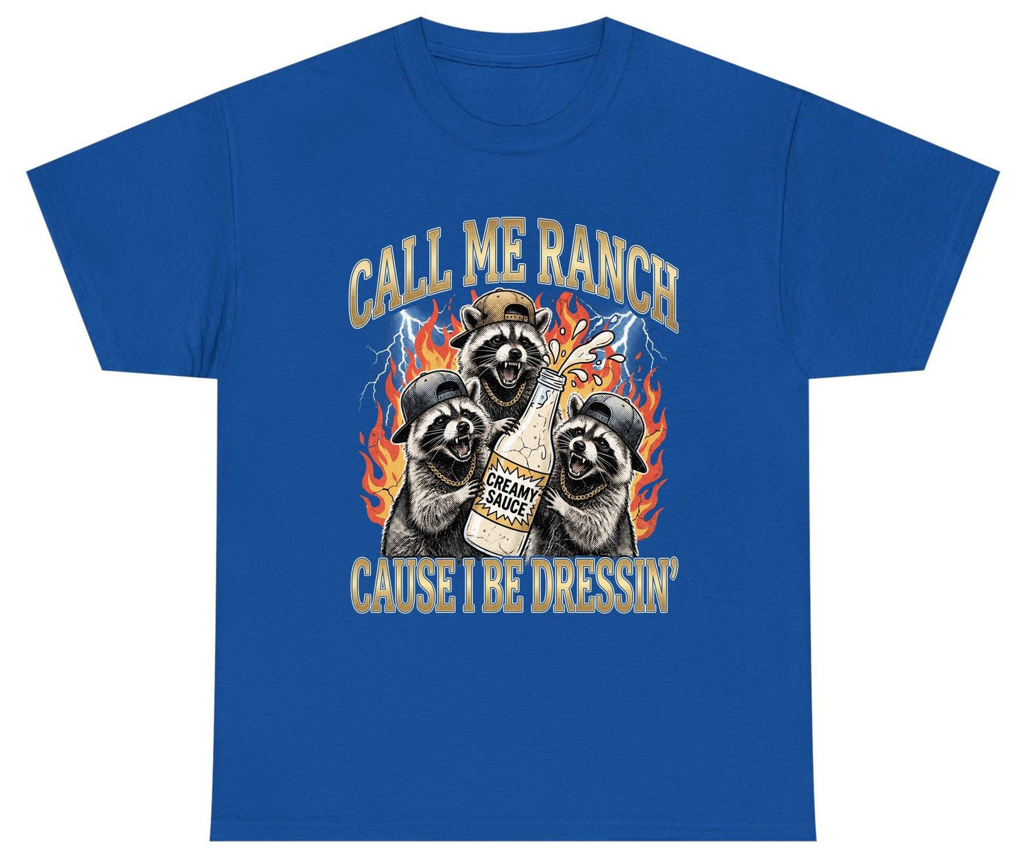 Call Me Ranch Cause I Be Dressin' raccoons Youth T-Shirt Royal product mockup