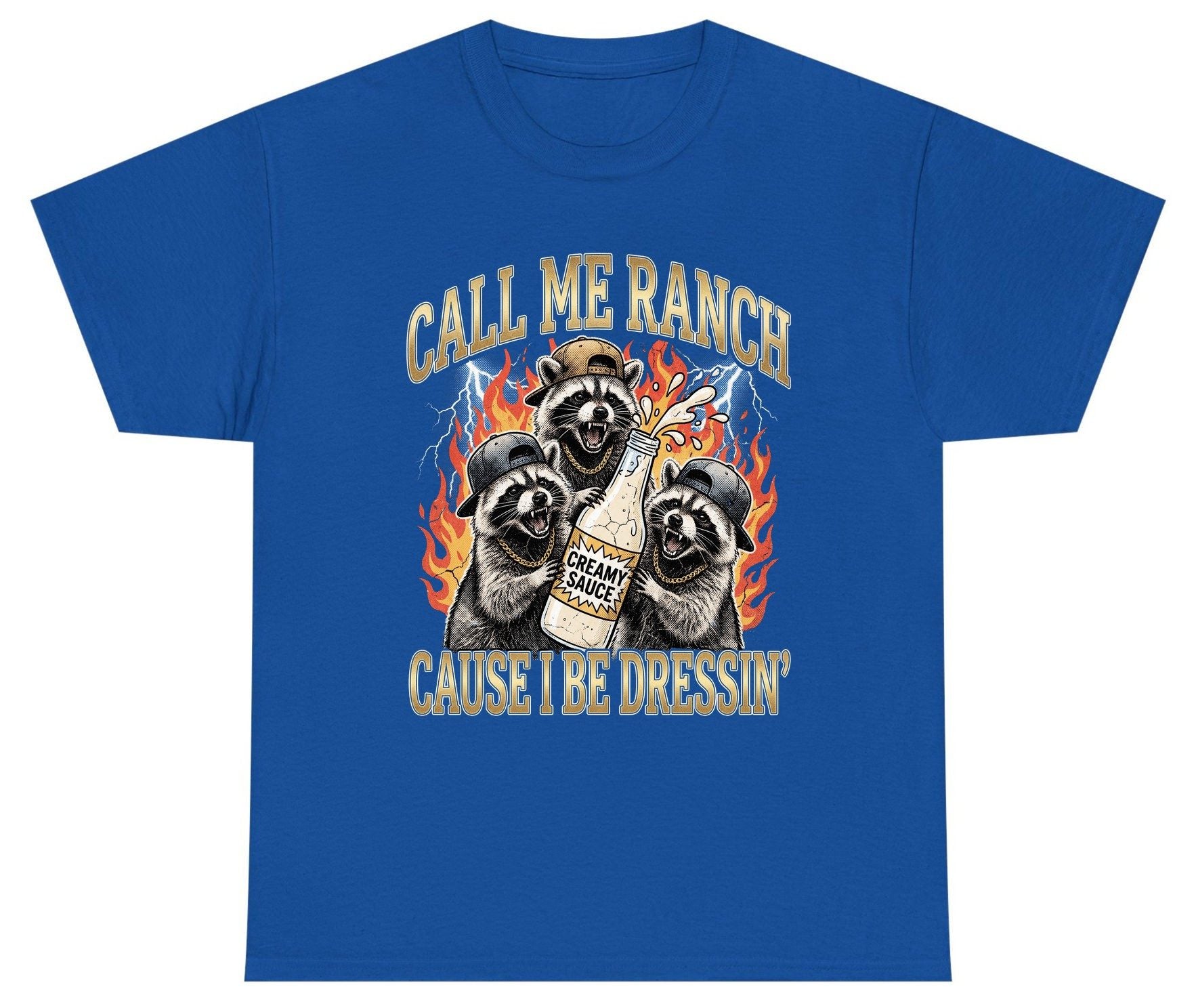 Call Me Ranch Cause I Be Dressin' raccoons Youth T-Shirt Royal product mockup