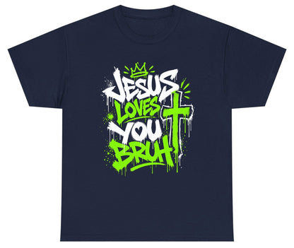 Jesus Loves You Bruh Christian Youth T-Shirt - product mockup - Navy