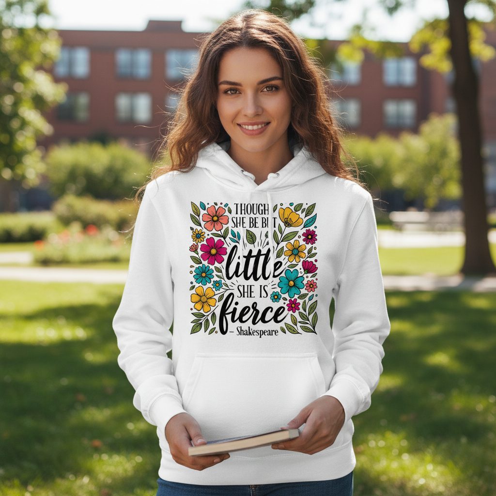 Though She Be but Little, She Is Fierce - Shakespeare shakespeare quote Hoodie White lifestyle mockup