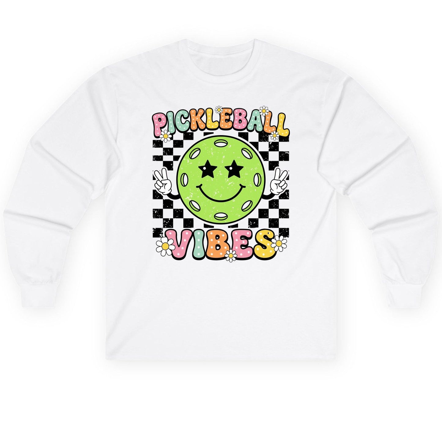Pickleball Vibes pickleball Long Sleeve Tee White product mockup