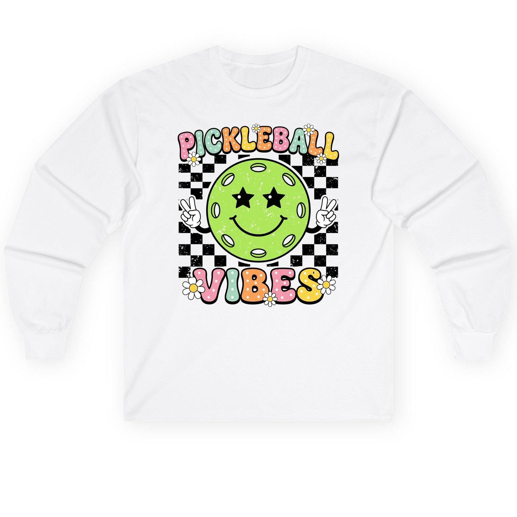 Pickleball Vibes pickleball Long Sleeve Tee White product mockup