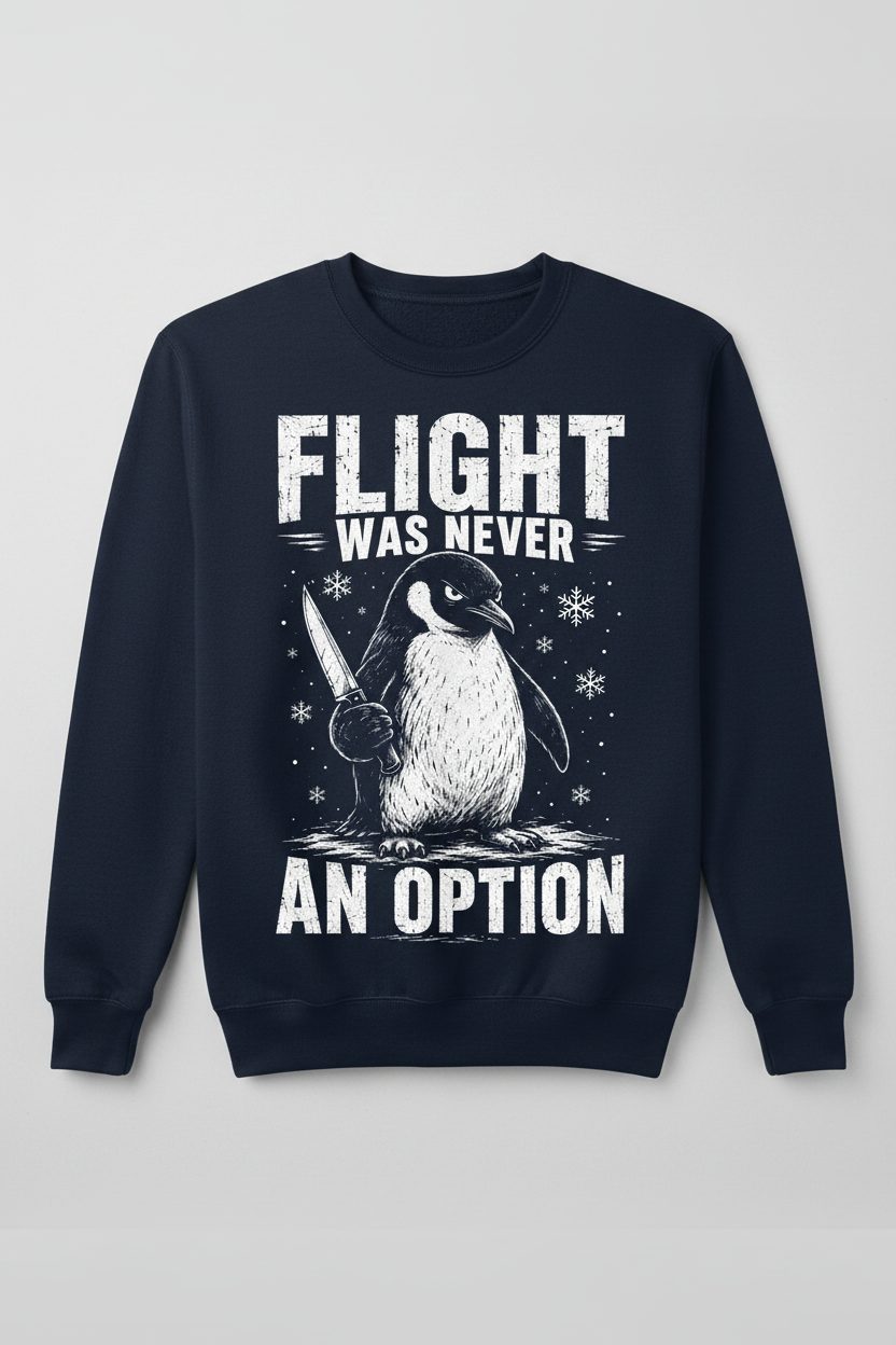 Flight Was Never an Option Funny Penguin Sweatshirt - product mockup - Navy