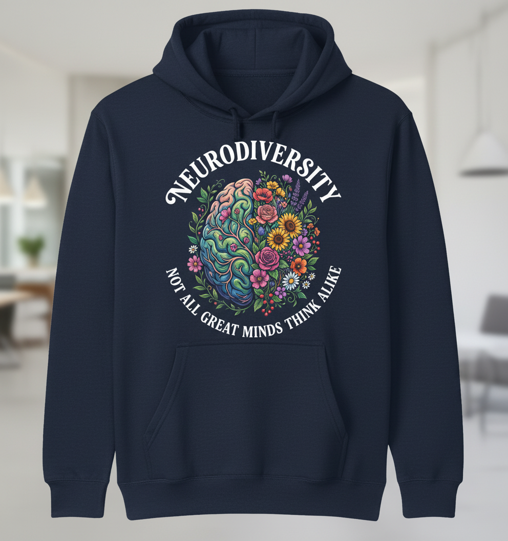 Neurodiversity Floral Brain 'Not All Great Minds Think Alike' Hoodie - Navy