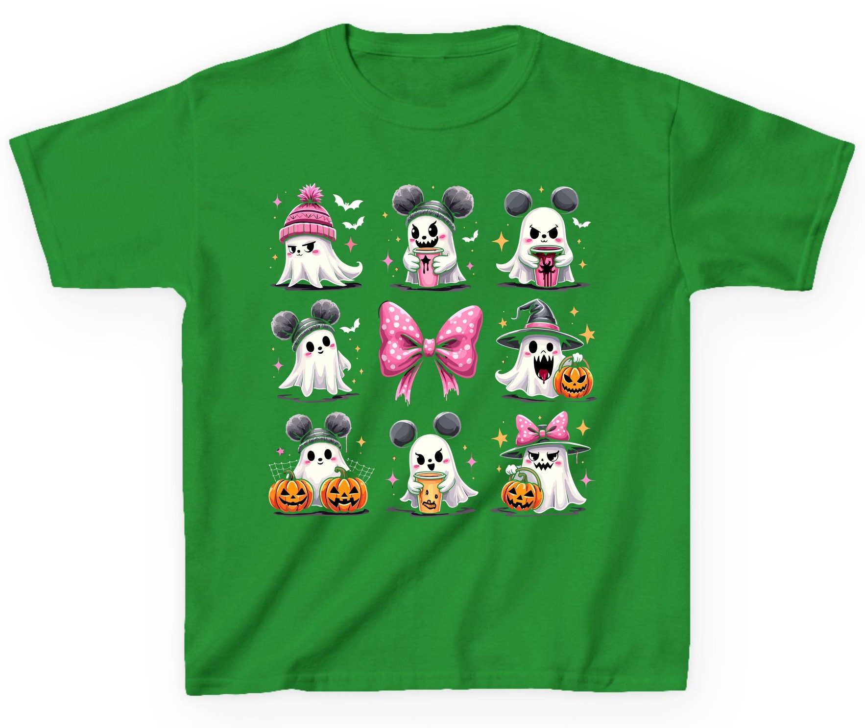 Cute Pink Halloween Ghosts Halloween ghosts Youth T-Shirt Irish Green product mockup