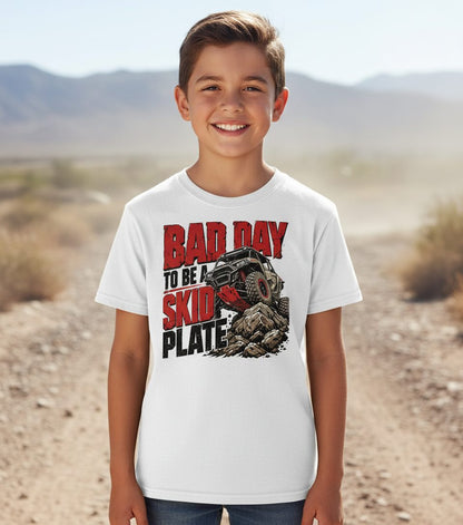 Bad Day to Be a Skid Plate Off-Roading Youth T-Shirt - lifestyle model mockup - White